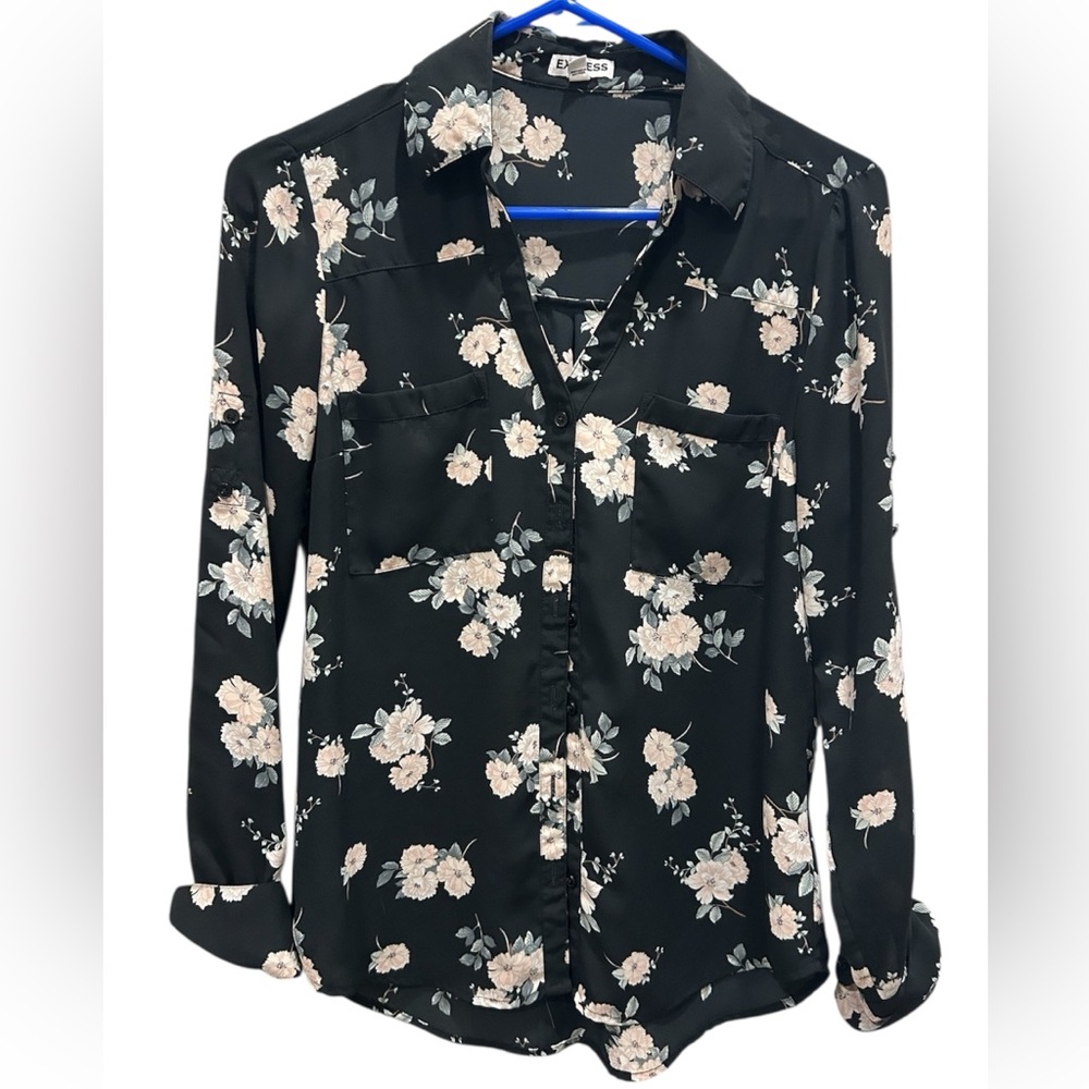 Express Black and White Floral Blouse